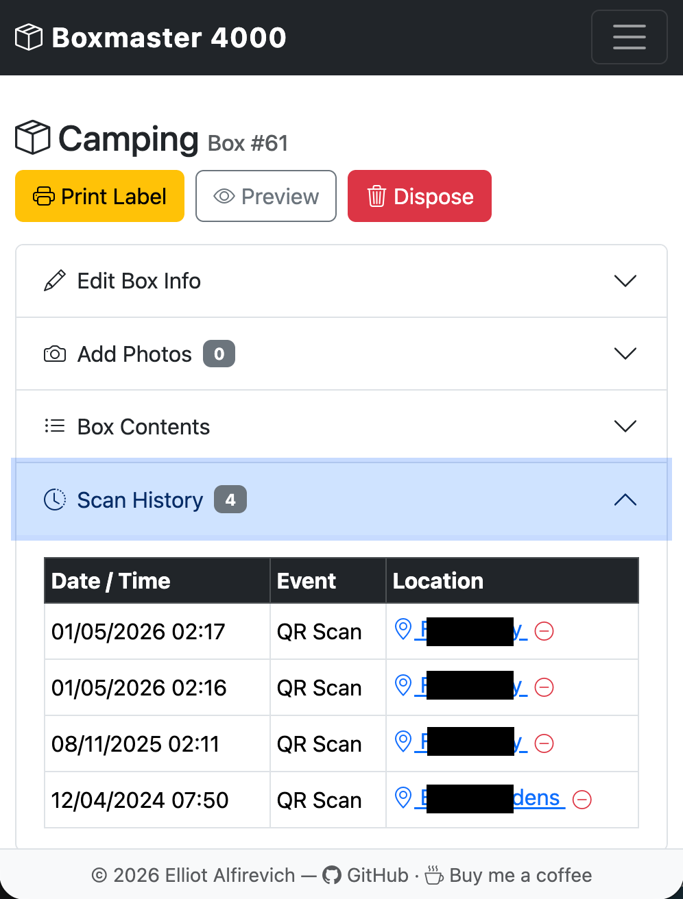 Named location management — add a location name, coordinates, and radius. The app does the rest.
